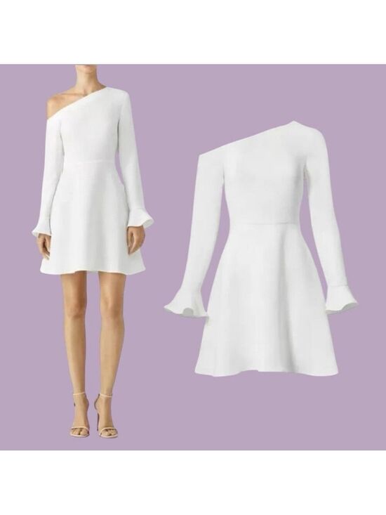 LIKELY Dresses & Skirts - LIKELY Long Sleeve Formal Skater Dress White sz 4 Off Shoulder Minimalist Fancy